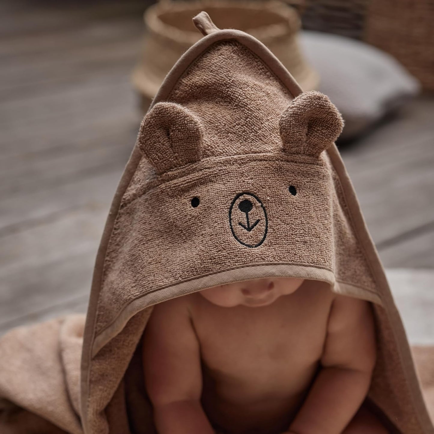 Baby Hooded Towel – Organic Cotton Baby Bath Towels – Baby Towels, Baby Bath Towels for Baby Boy, Baby Girl, 32" x 32" Super-Soft and Absorbent Baby Towels for Newborn (Bear - Natural)
