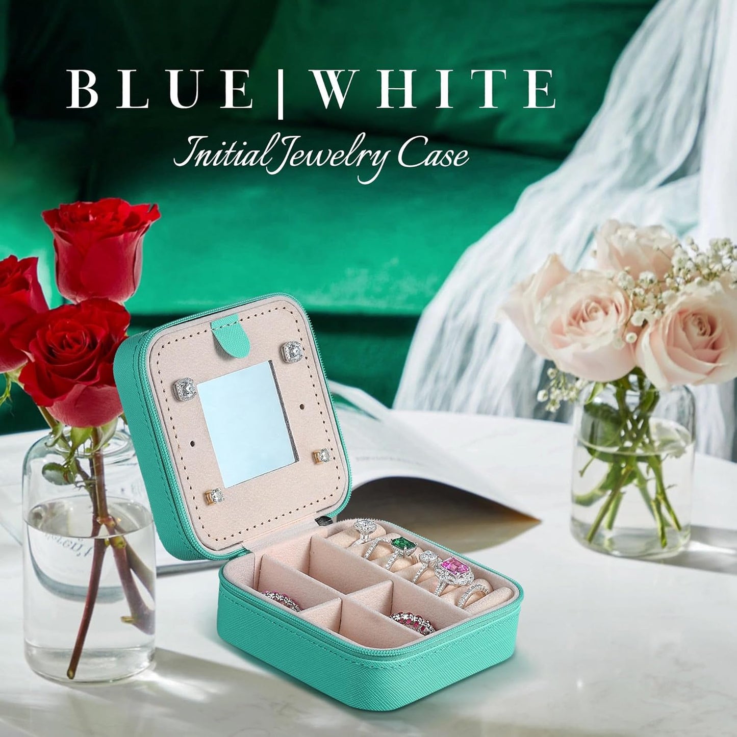 Parima Bridesmaid Gifts for Wedding Day, Bridesmaid Gifts for Women | Bridesmaid Proposal Gifts Unique Gifts | Wedding Travel Essentials Small Jewelry Box | Travel Jewelry Case - Letter S, Blue