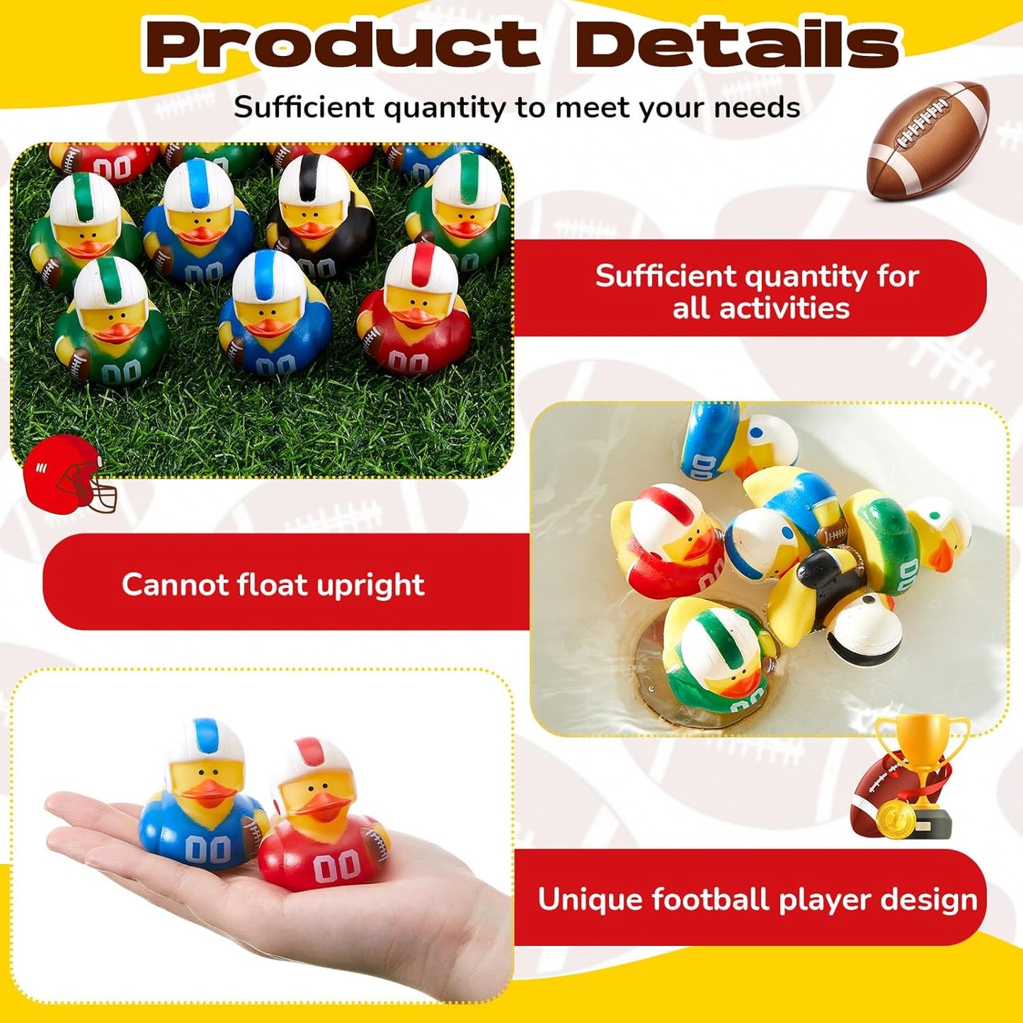 Deekin 24 Pcs Rubber Duck 2 Inch Bulk Sport Party Favors for Birthday Party Decorations Club Player Gift (Football Player)