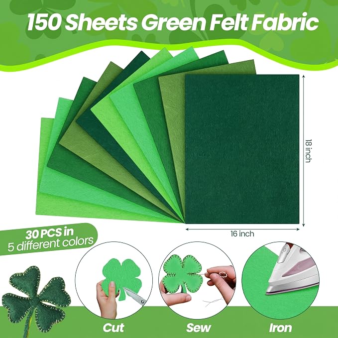 Peryiter 150 Pcs Back to School Green Felt Fabric Sheets Bulk