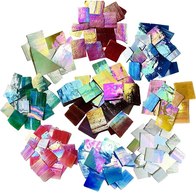 Iridescent Mosaic Glass Pieces Stained Glass Sheet Scraps