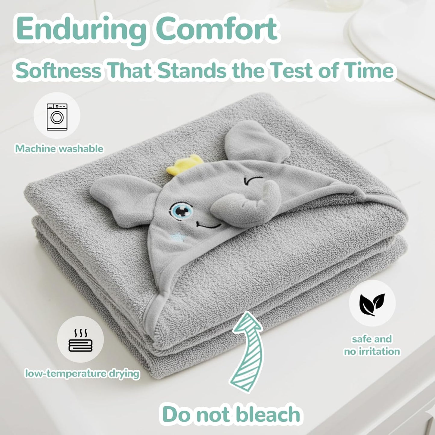 HECCEI HoodieHug Baby Towels, Premium Coral Fleece Bath Towel with Large Size-Ultra Absorbent for Baby Comfort- Great Gift for Newborn, Toddler and Kid (Dinosaur + Elephant)