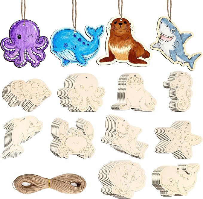 80PCS Unfinished Ornament Wood Crafts, Painting Blank Wooden Cutouts | DIY 10