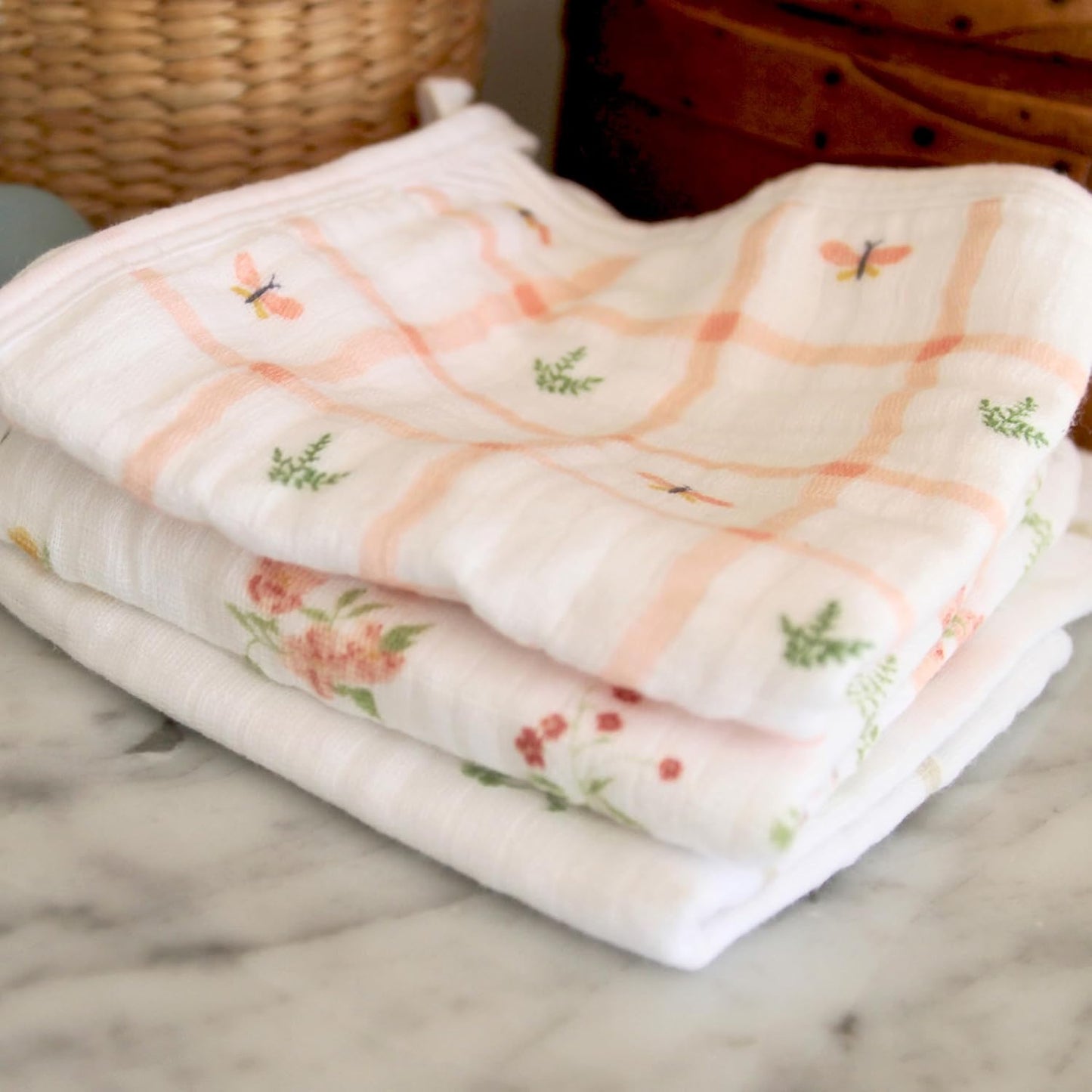 aden + anais Essentials Washcloth 3-Pack, Super Soft 100% Cotton Muslin, Gentle on Skin, 3 Absorbent 11x11 Layers, Softer with Every Use, Perfect for Babies, Infants, Toddlers, Country Floral