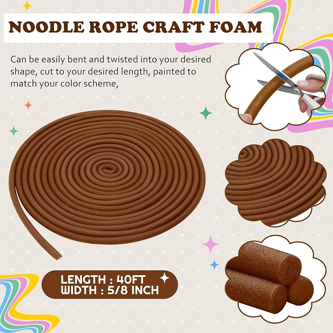 Frienda 5/8 Inch x 40 Ft Brown Foam Noodles