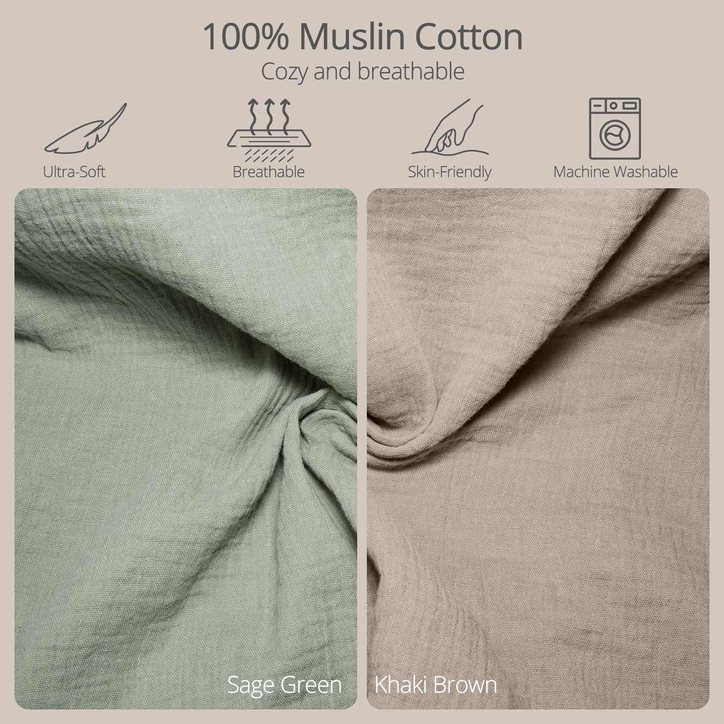 Muslin Baby Changing Pad, 2 Pack Muslin Soft Cotton Covers & Waterproof Lining Foam Diaper Changing Table Pad 32" x 16.6" Mat for Dressers & Table
