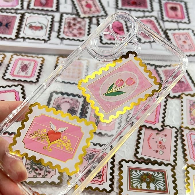 50 Pieces of Gold-Embossed Cartoon Love Stamp Stickers, Suitable