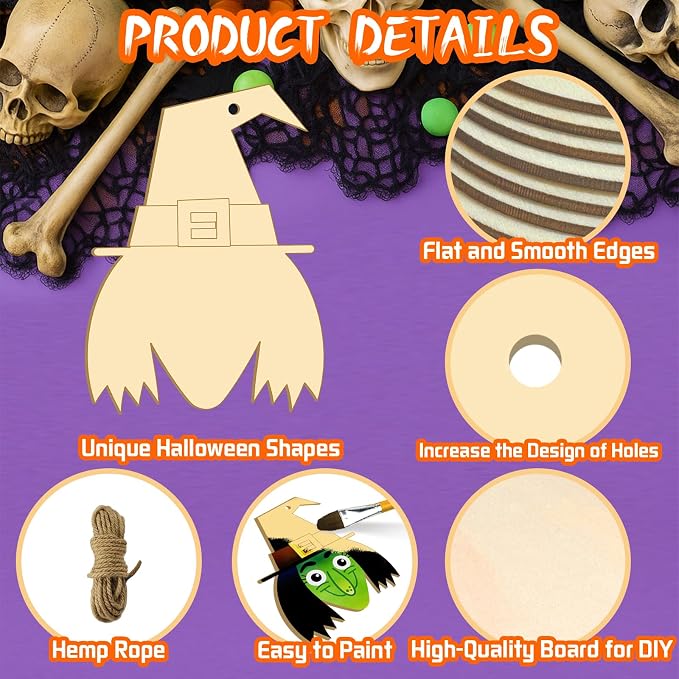 Large Size 7" Halloween Witch Crafts Wooden Halloween Wooden Crafts Slices