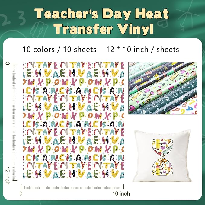 HTVSTD Teachers' Day HTV Heat Transfer Vinyl 10Sheets 12×10in Iron on Vinyl |