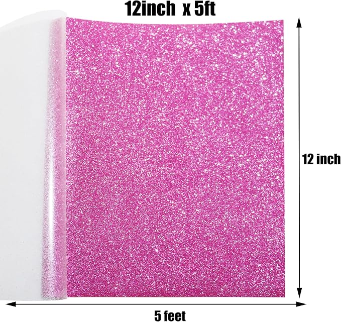 Glitter Heat Transfer Vinyl 12" x 5ft Pink Glitter Iron on Vinyl