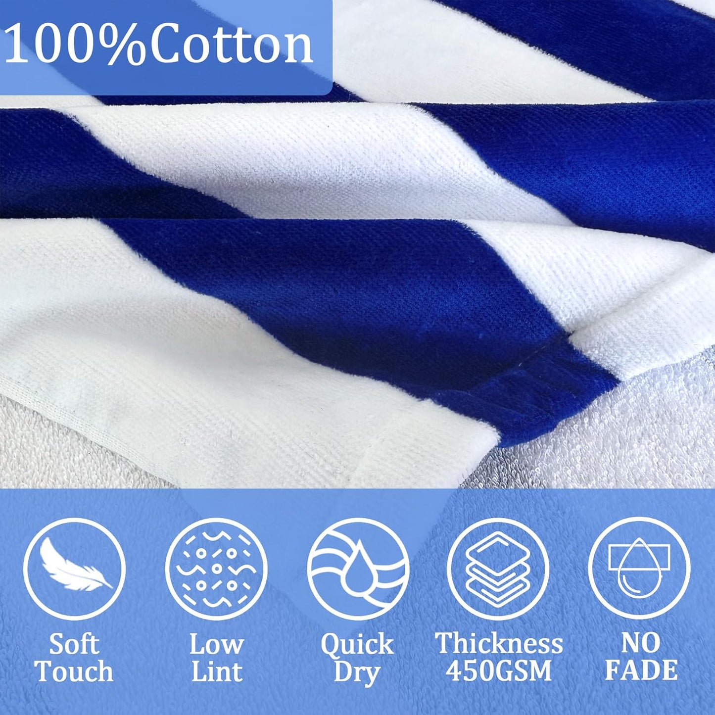 VOOVA & MOVAS Kids Beach Towel Wrap with Hood (3-10 Years, 30''x50'') - 100% Cotton Soft Absorbent Towel for Boys, Pool, Bath, Swimming & Beach - Blue Cabana Stripe Design