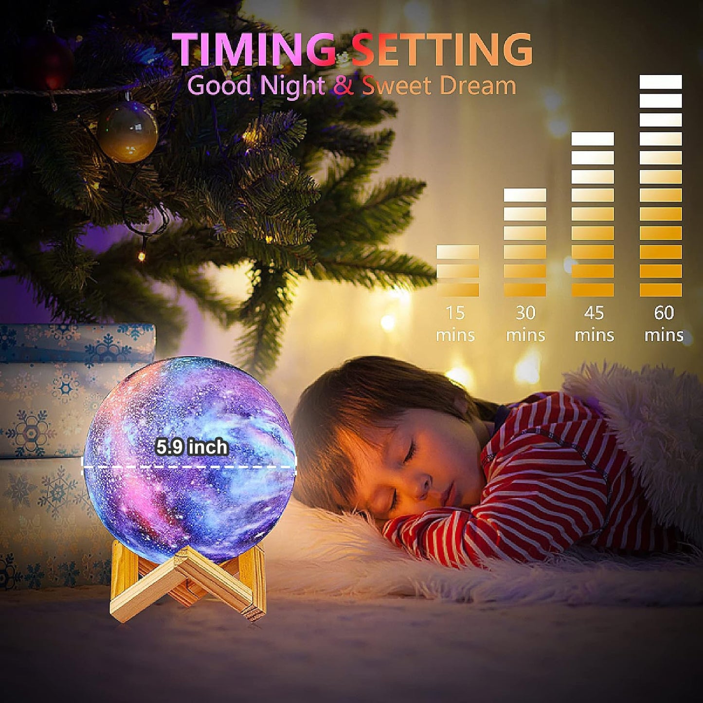 Moon Lamp Kids Night Light Galaxy Lamp - 16 Colors Moon Light with Wood Stand Remote & Touch Control USB Rechargeable Gift for Girls Lover Birthday - 5.9 inch