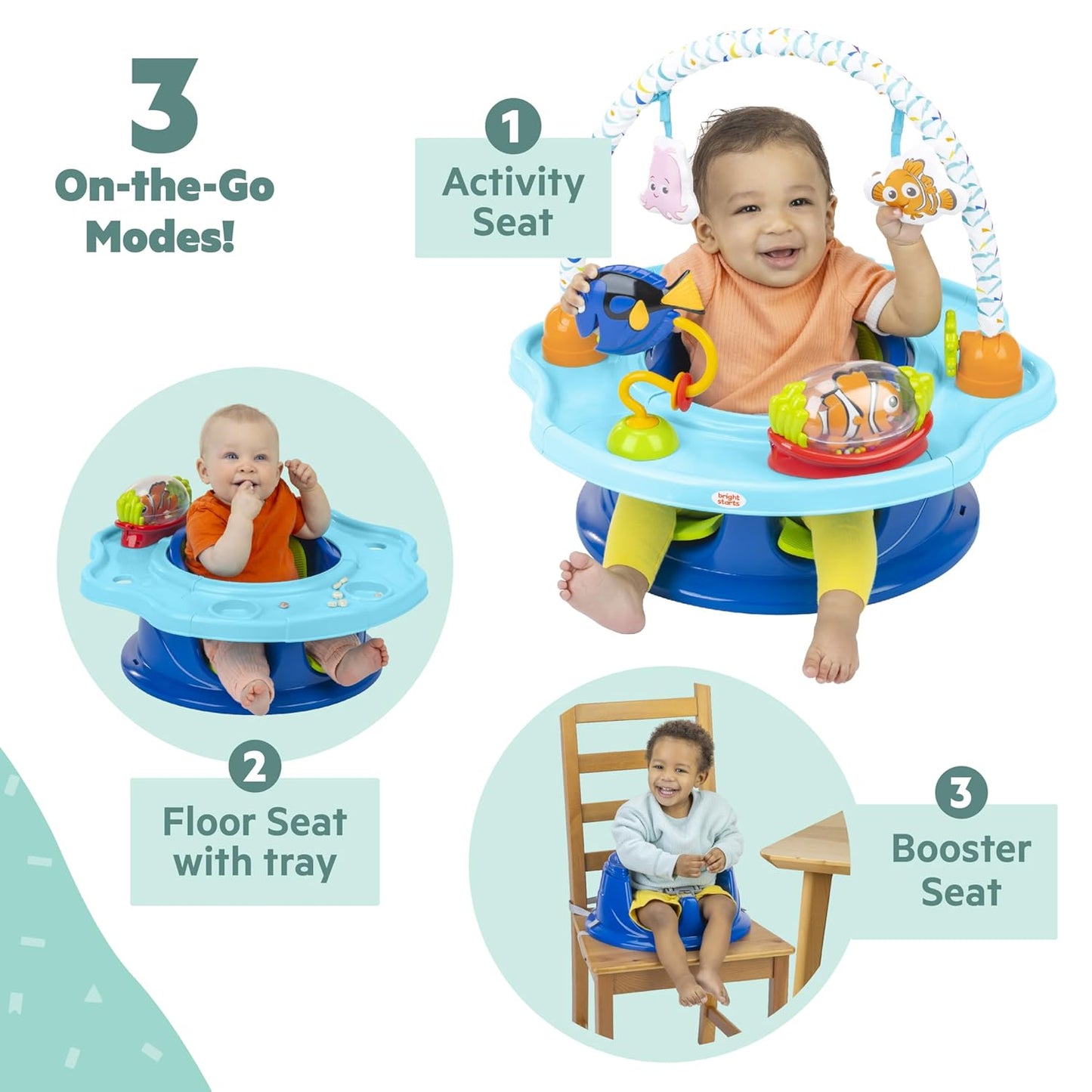Bright Starts Disney Baby Finding Nemo SuperSeat, Fun Baby Seat for Sitting Up, Playtime, and Meals, Ages 4 Months to 4 Years, Blue