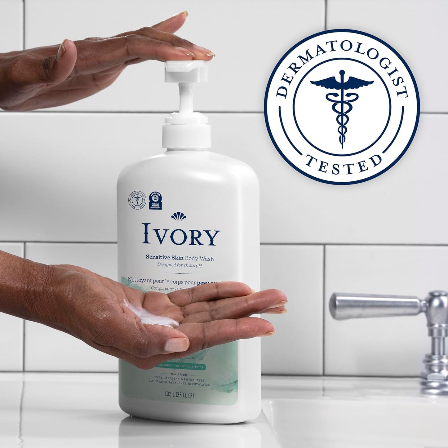 Ivory Body Wash, Designed for the Whole Family, Gentle Formula, Free of Dyes Heavy Perfumes Parabens Phthalates & Silicones, Fragnance-Free, 35 oz