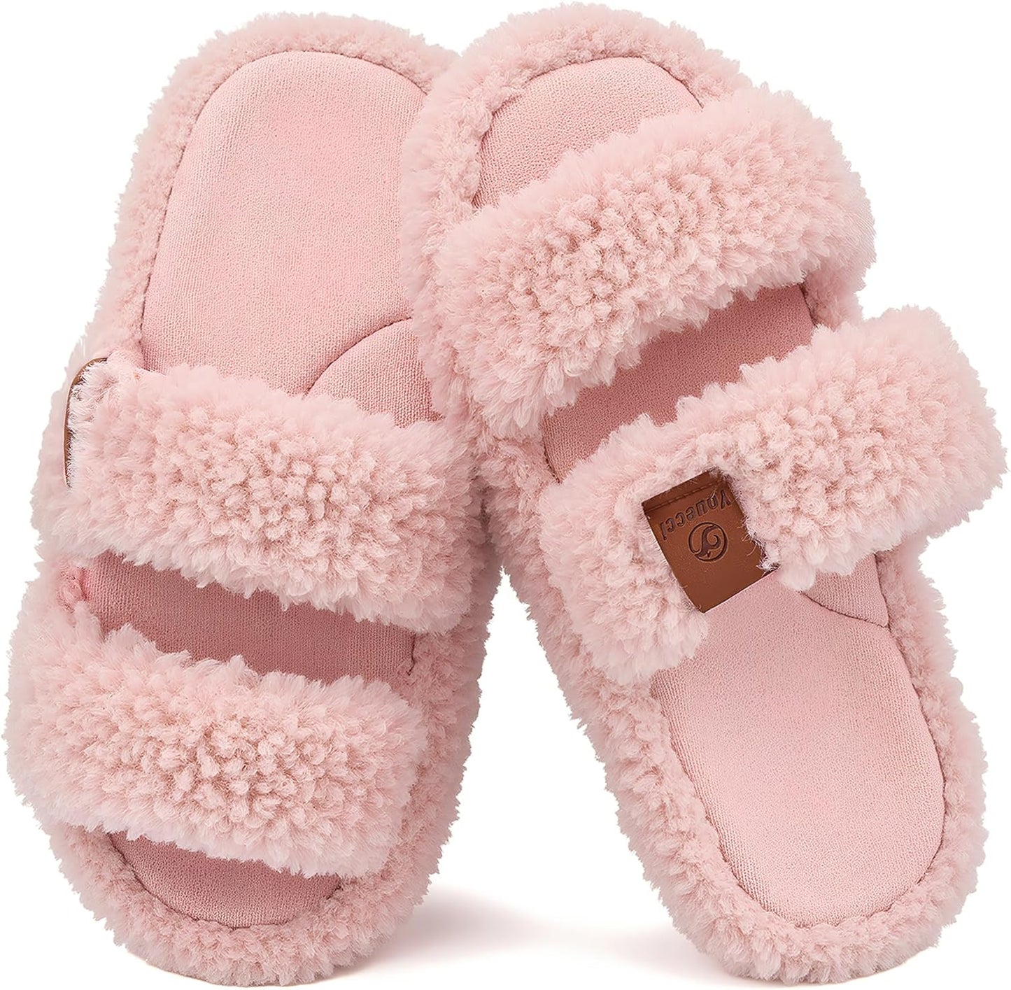 Youecci Girls Fuzzy Slippers-Soft Open Toe Slippers with Memory Foam & Arch Support, Dual-Strap Warm Comfy Home Slides Indoor House Shoes