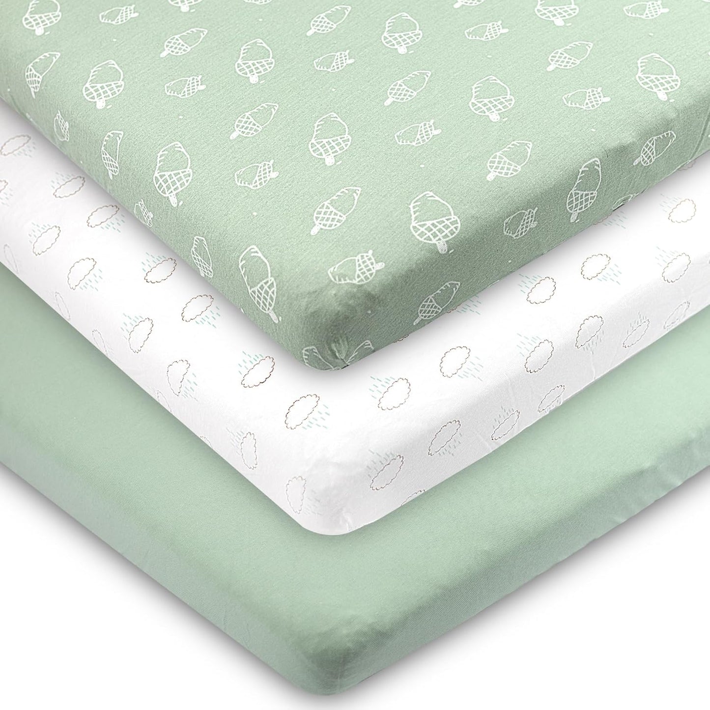 Bublo Baby 100% Organic Cotton 3 Pack and Play Sheets Fitted 38x24 – Soft Breathable Mini Crib Mattress Sheets for Baby, Portable Crib Sheets for Playpen or Travel Crib