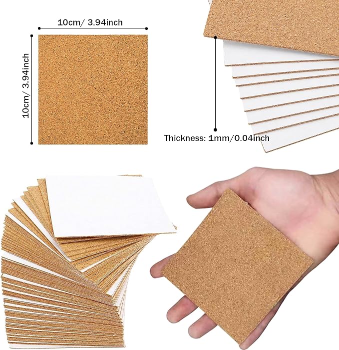 Self-Adhesive Cork Square, Allazone 120 Pack 10 x 10CM Cork Backing Sheets