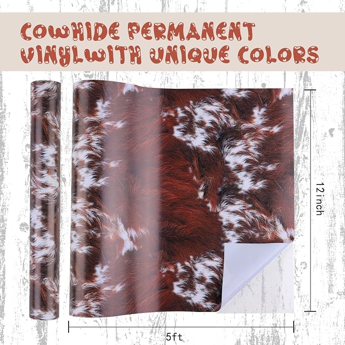 Tintnut Cow Print Permanent Vinyl Roll 12in x 5ft Red Brown Adhesive Vinyl |