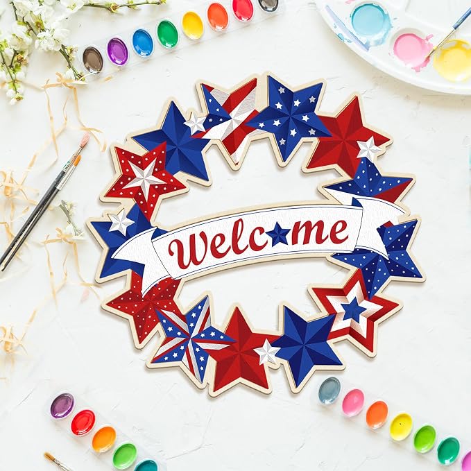 Large 12" Wooden 4th of July Crafts Star Ornaments to Paint, DIY Blank