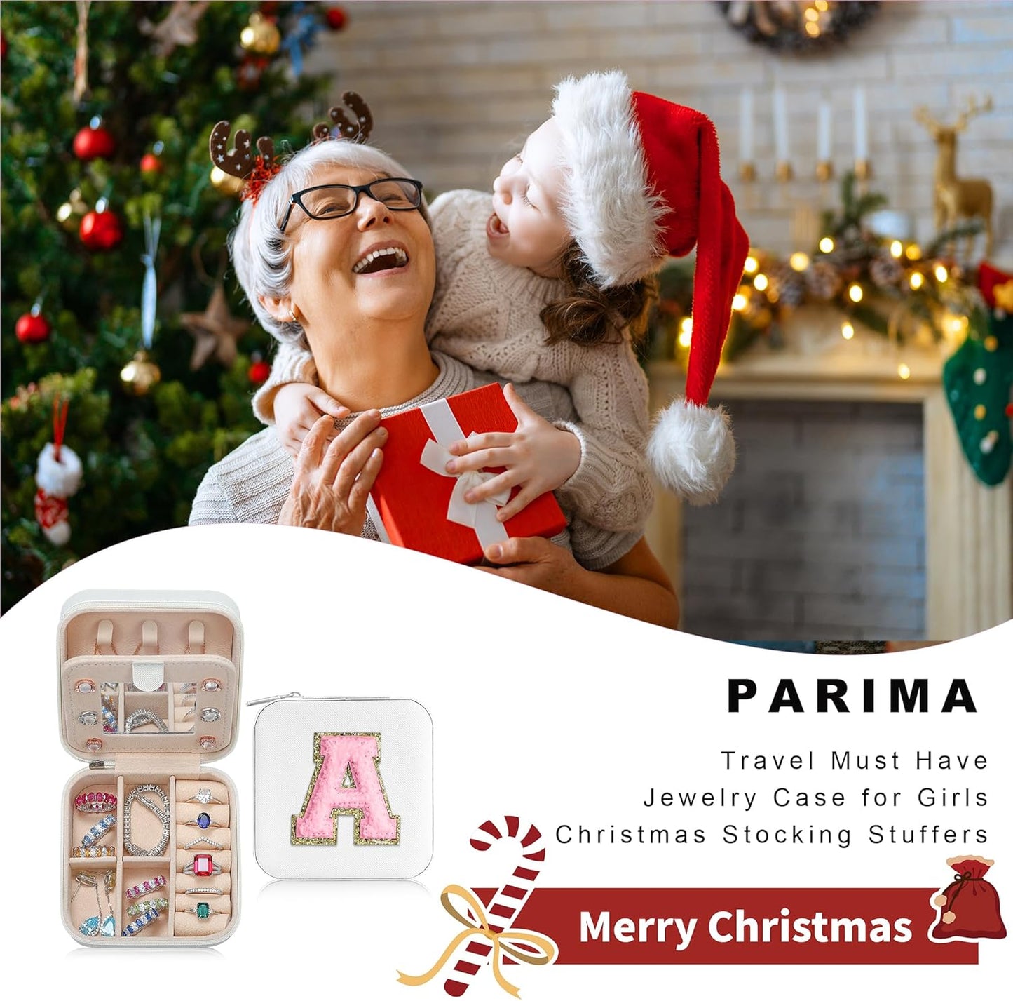 Parima Christmas Gifts for Girls Kids - 3 4 5 6 7 8 9 10 11 12 13 14 Year Old,Gifts for Teens Kids Daughter Sister Birthday Gifts for Women Travel Jewelry Case Small Jewelry Box | Letter A, White