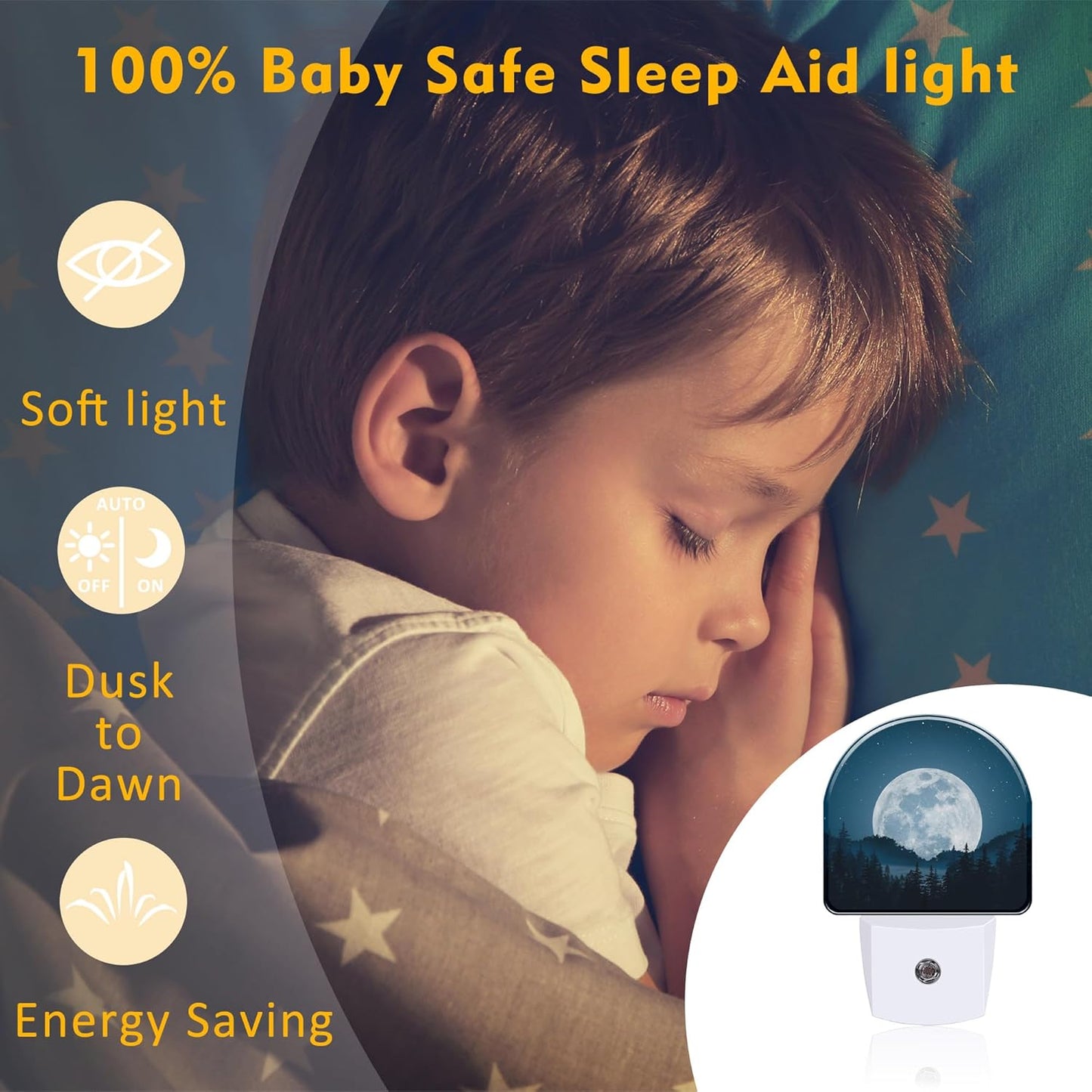 Full Moon and Misty Forest Night Light Plug into Wall, Starry Sky and Forest Dusk to Dawn Night Light,0.5w Energy Saving Sleep Friendly Nightlights for Kids Boys Girls Home Decor