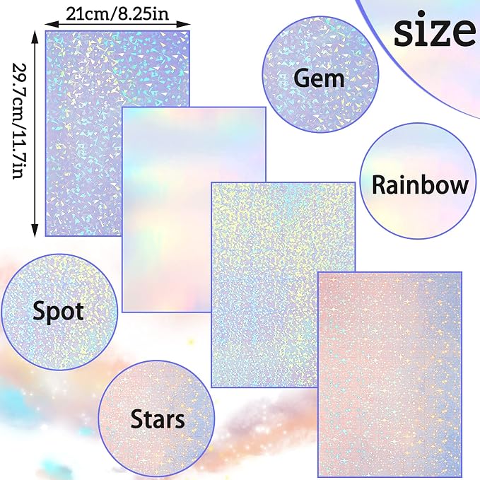 Clabby 36 Sheets Holographic Sticker Paper A4 Vinyl Holographic Laminate Sheets