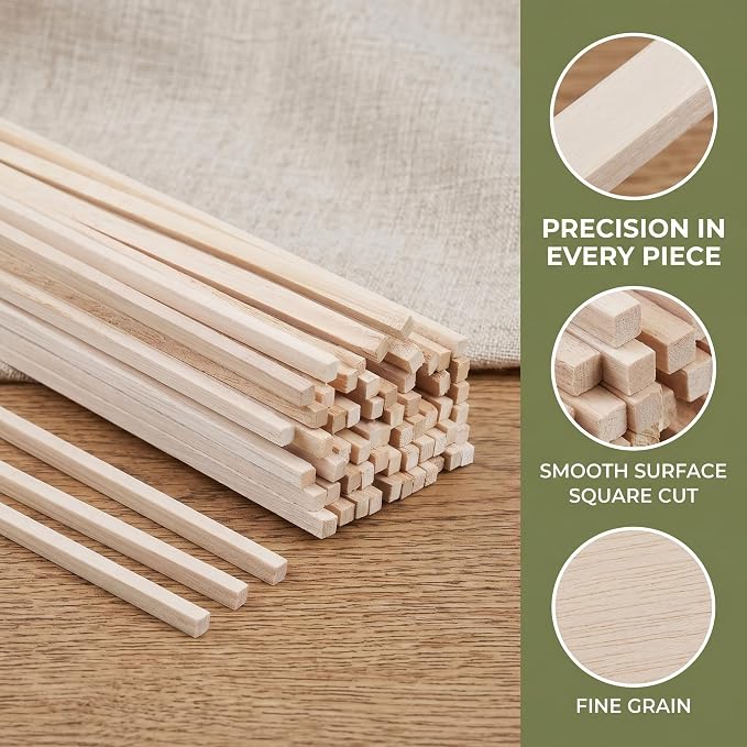 160 Pcs Balsa Wood Strips, 1/8 x 1/8 x 12 Inch Unfinished Soft Wood Sticks