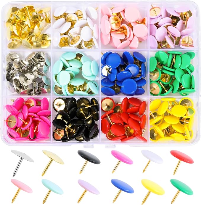 12 Colors Thumb Tacks 264PCS Plastic Round Head Thumbtack Metal Flat Push Pins