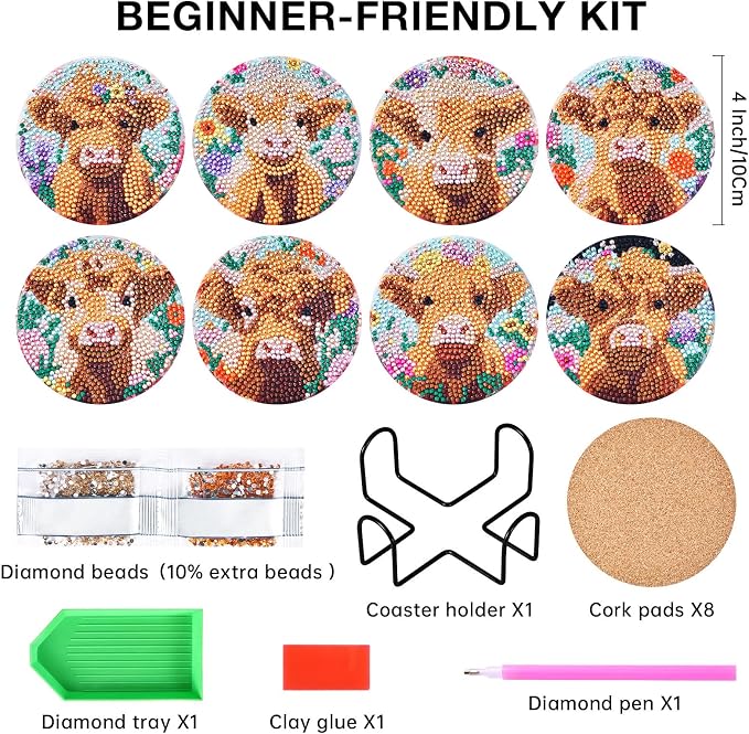 Highland Cow Diamond Art Painting Coasters Kit