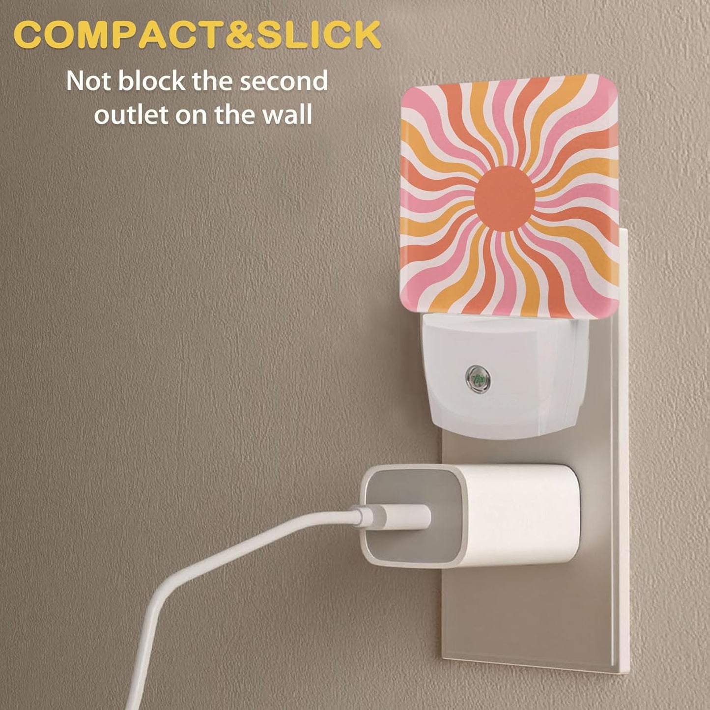 Boho Sun Night Light with Dusk to Dawn Light Sensors, Plug-in Wall Led Night Lights, Energy Efficient Lamp for Bedroom/Bathroom/Kitchen/Hallway/Stairs