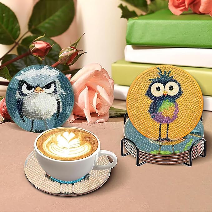 8 Pcs Retro Birds Diamond Art Coasters Kits