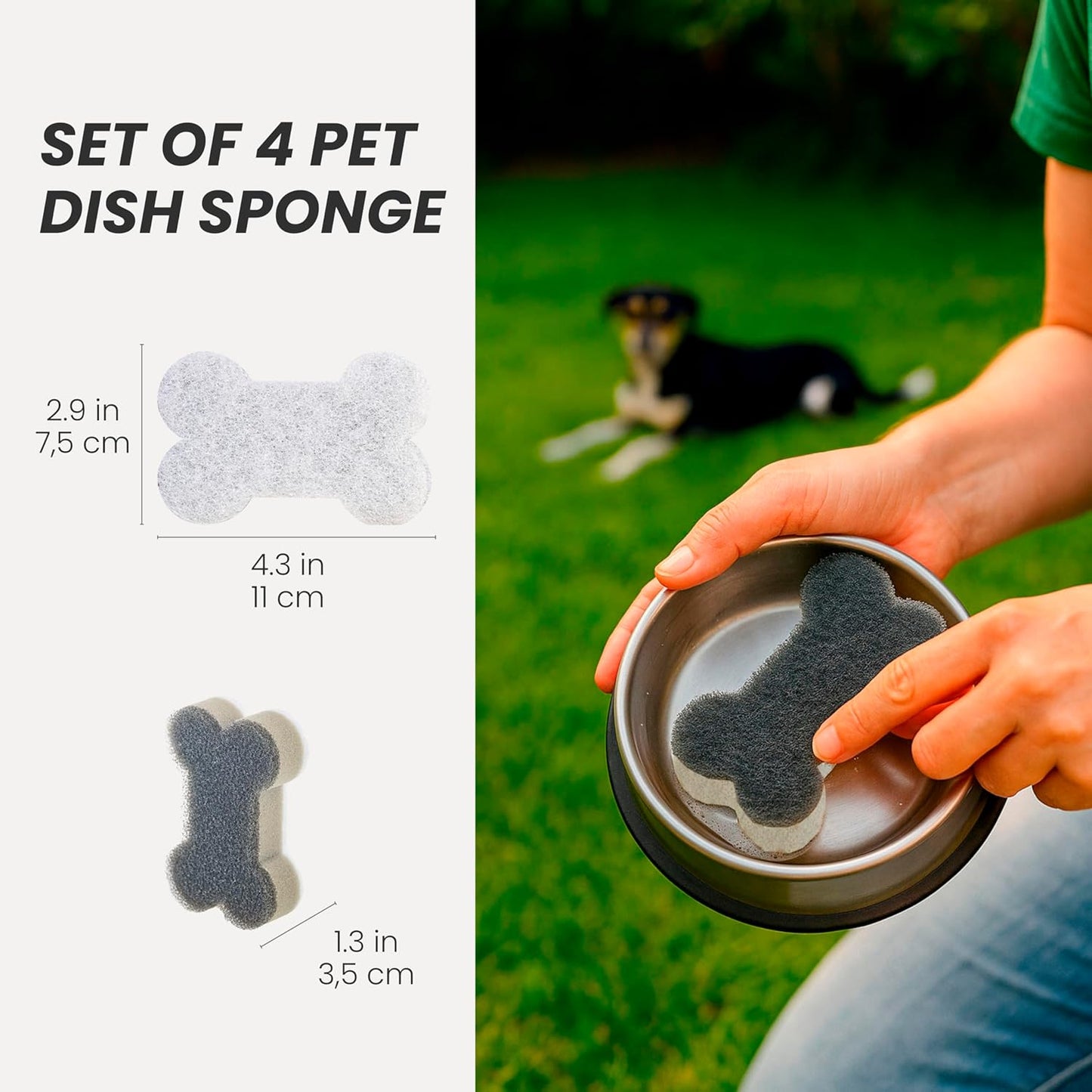 Vigar Pets Club Scrubber Sponge - Set of 4 Bone-Shaped Pet Bowl Cleaning Scrubber - Dish Sponges for Washing Pet Bowl - Non Scratch and Reusable, Gray