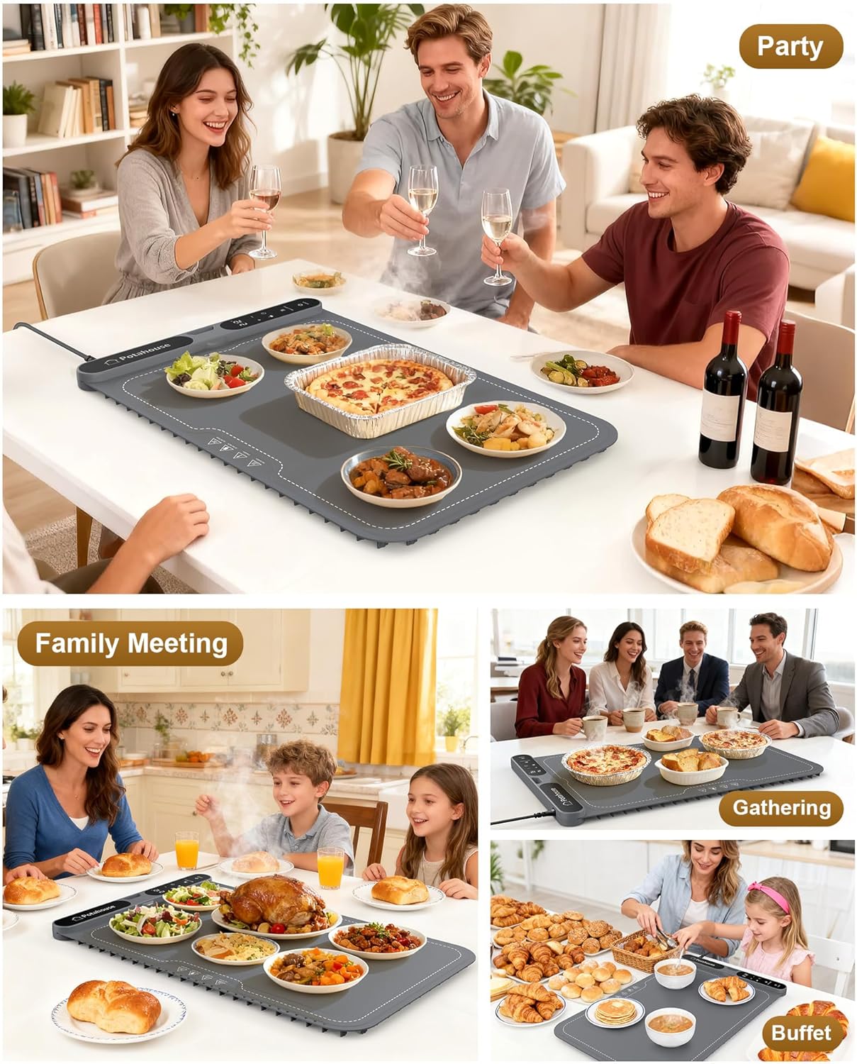 Food Warming Mat, 5s Fast Heating,Electric Warming Tray with 7 Temp 8 Timer Settings,Rollable & Portable Food Warmer for Parties,Buffet,Home and Travel Use, 23"x15"