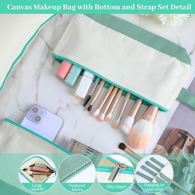 Silkfly 15 Pcs Cotton Canvas Makeup Bags Cosmetic Zipper Bags 10.2 x 5.5 x 2''