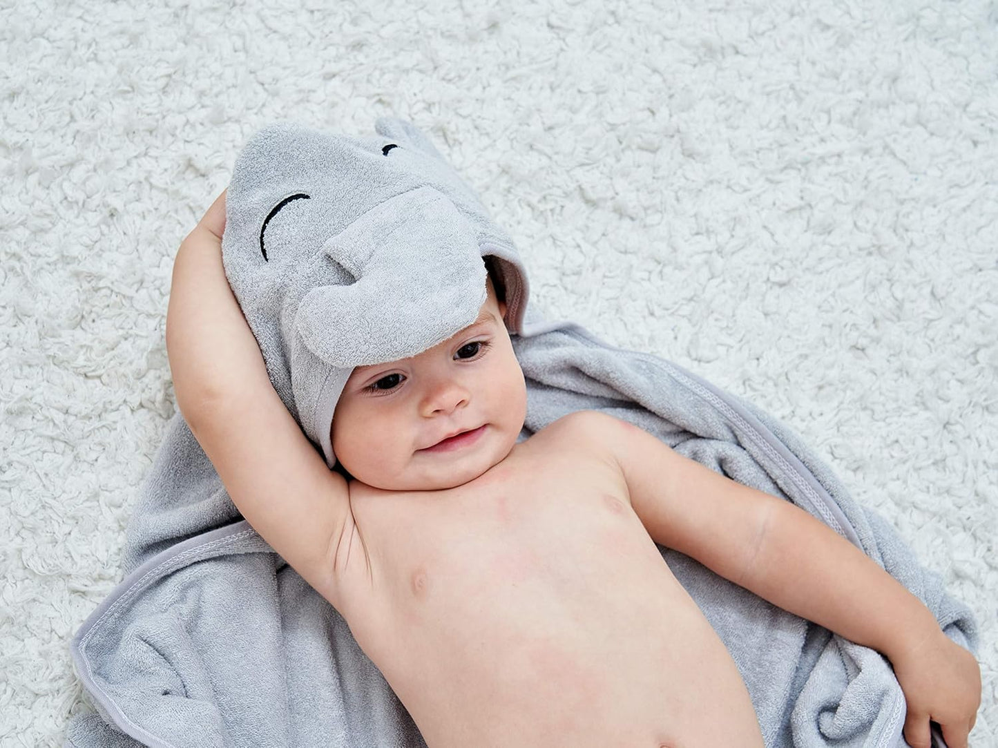 HIPHOP PANDA Hooded Towel - Rayon Made from Bamboo, Bath Towel with Bear Ears for Newborn, Babie, Toddler, Infant - Absorbent Large Baby Towel - Grey Elephant, 30 x 30 Inch