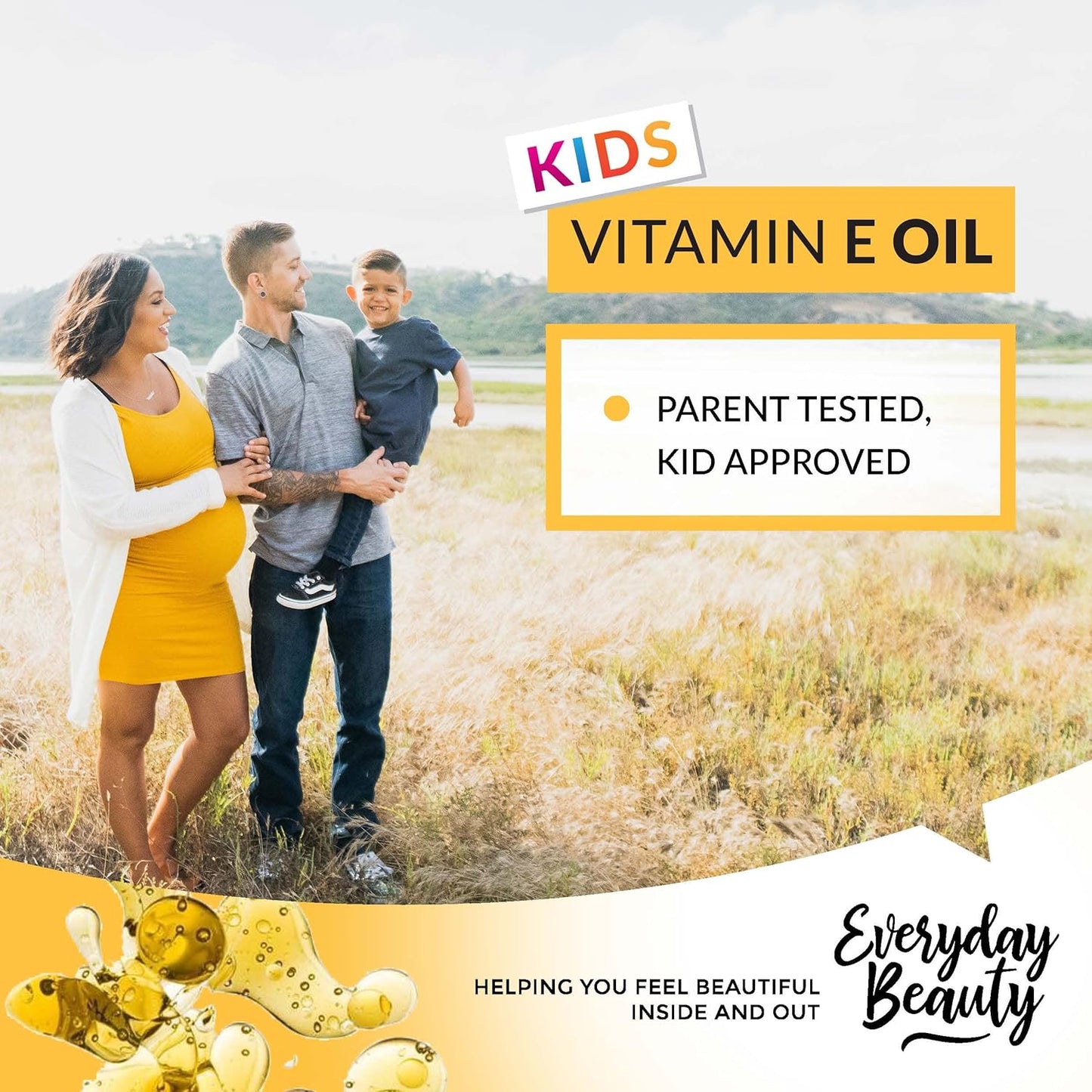 Organic Vitamin E Oil - Nourishing Baby Massage Oil for Moisturizing Dry Skin - Fragrance Free & All Natural Plant Based, Lightweight Gentle Blend - 8 Fl Oz With Pump Top