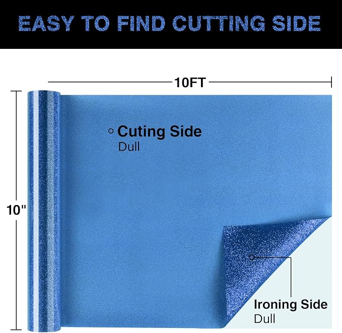 Blue Glitter HTV Heat Transfer Vinyl Roll 12inch x 10 ft