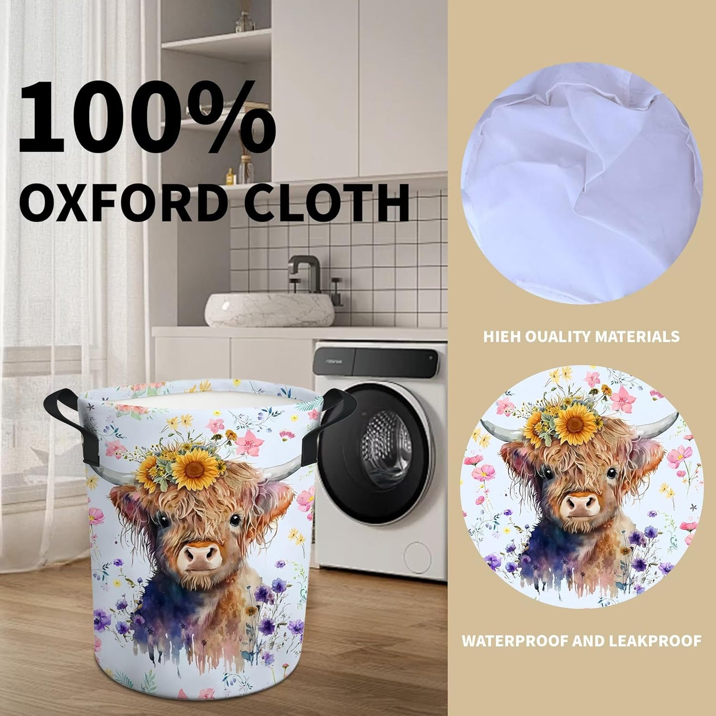 Highland Cow Laundry Basket Gifts for Girls, Girls' Room Decor Baby Nursery Hamper Highland Cow Room Decor 17.7x13.7 Inch