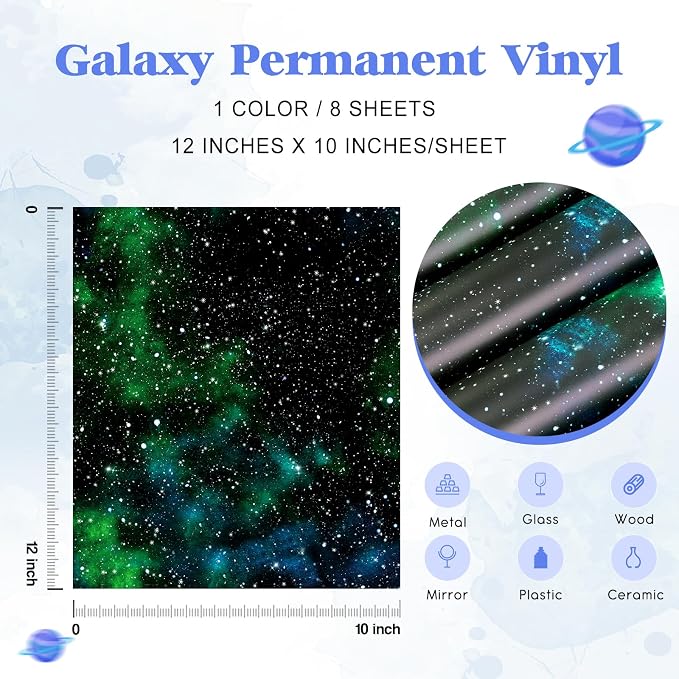 Tintnut Galaxy Permanent Vinyl 8 Sheets 12x10in Black Green Adhesive Vinyl |