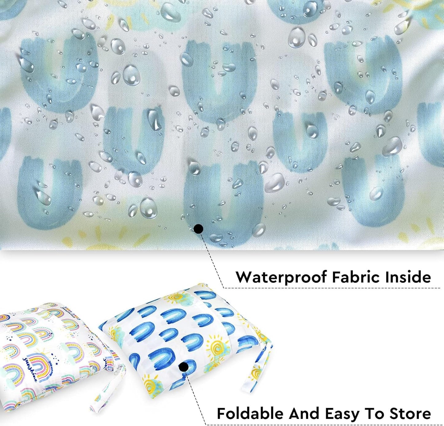 2pcs Waterproof Wet Bags with Two Zippered Pockets, Washable, Reusable for Travel, Beach, Pool, Stroller, Diapers, Dirt Gym Clothes, Wet Swimsuits, Toiletries -Rainbows