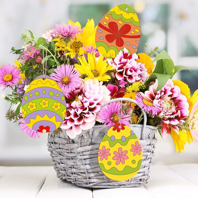 36PCS Wooden Easter Ornaments to Paint, 6 Styles DIY Blank Unfinished Wood Egg