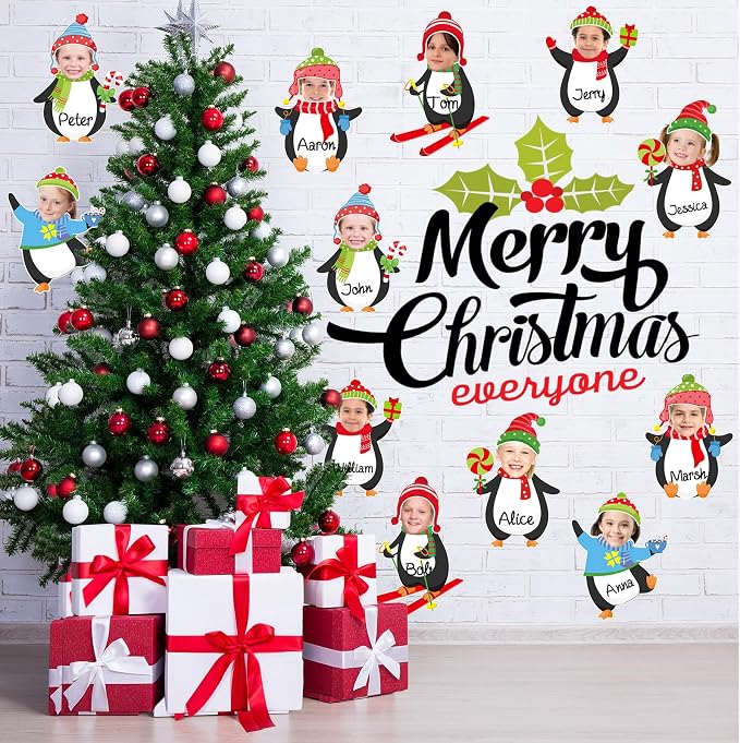 Whaline Winter Penguin Cutouts, 48 Sets Christmas Penguin & Hats DIY Photo Name