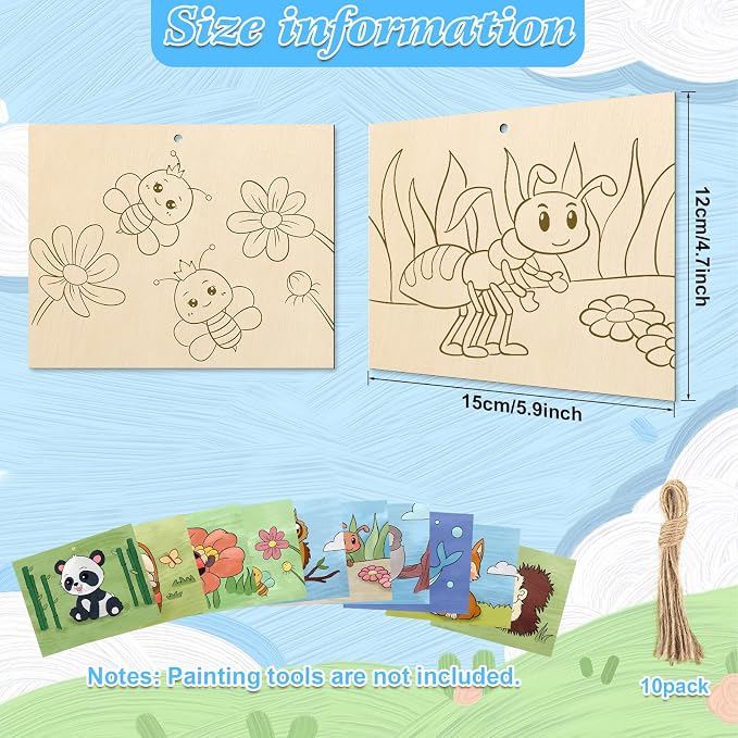 COCHIE 10 Pieces Large Cute Animals Unfinished Wood Crafts to Paint