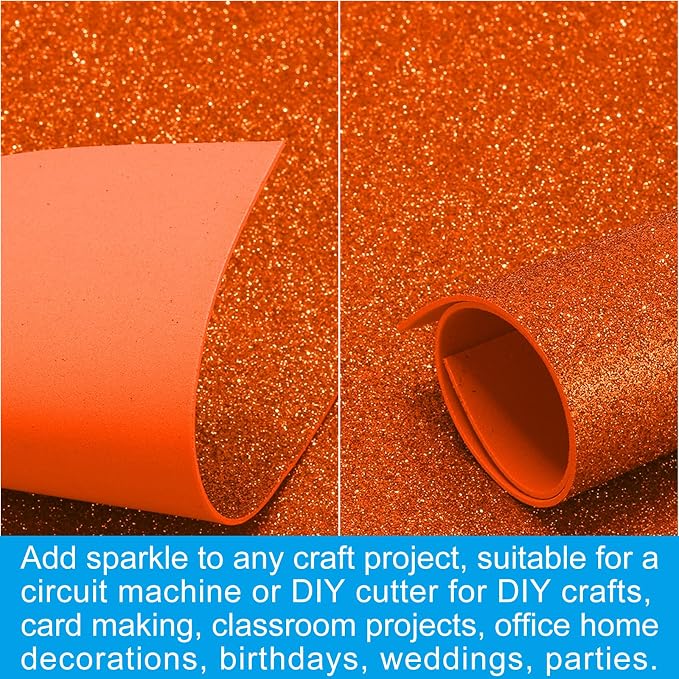 PATIKIL Orange Shiny EVA Glitter Foam Sheet 11.8 x 7.9 Inch 2mm Thick Sparkle