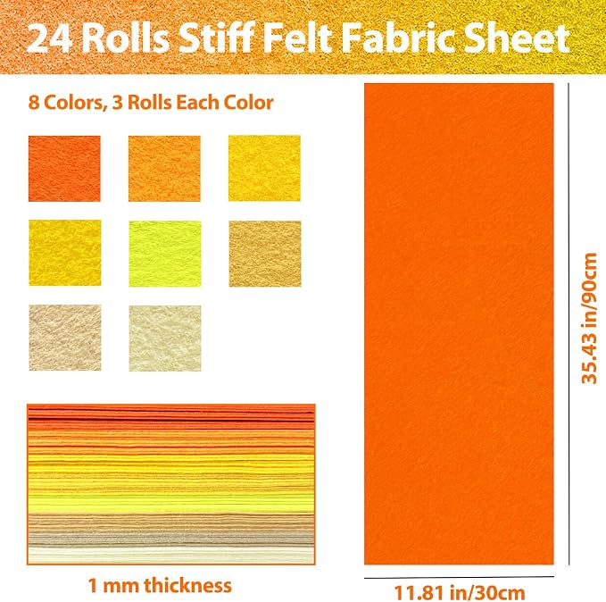 24 Pcs 11.8 x 35.4 Inch Wool Blend Felt Sheets