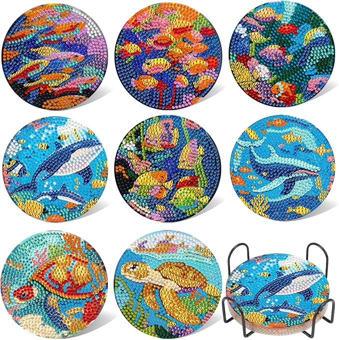 EWJRNSF 8 PCS Small Diamond Art Coasters Kits, Diamond Painting Coasters