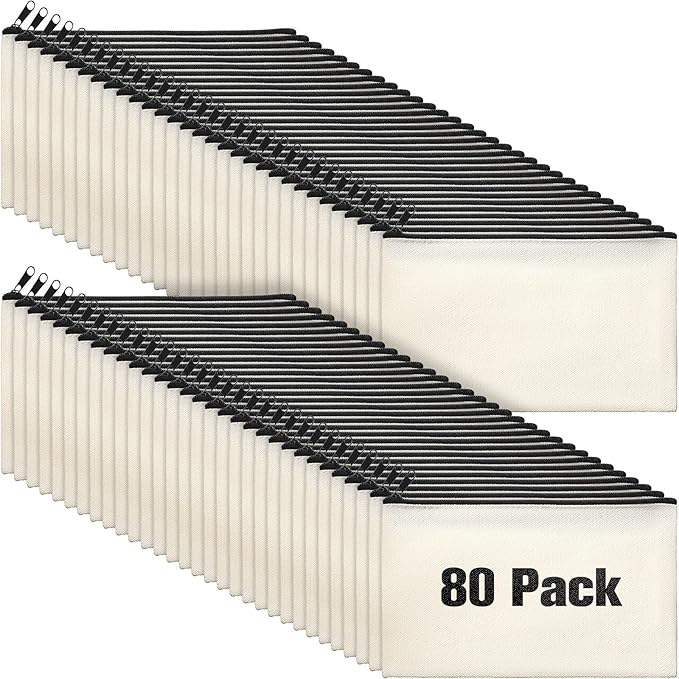 Reginary 80 Pack Canvas Zipper Makeup Bags Bulk Pencil Pouches Blank DIY Craft
