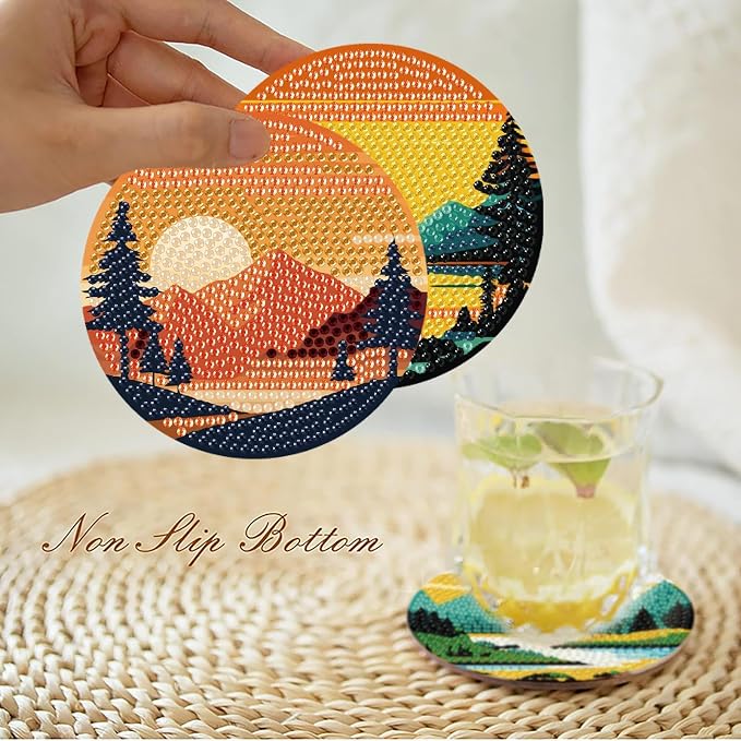 Clendo 8 Pcs Landscape Diamond Art Coasters Kit