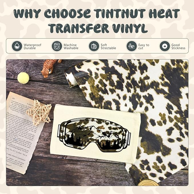 Tintnut Beige Cowhide Heat Transfer Vinyl Roll, easy cut & weed, stretch