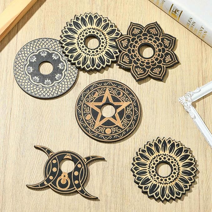 10 pcs 5 Styles Moon Flower Theme Wooden Crystal Display Star Round Lotus